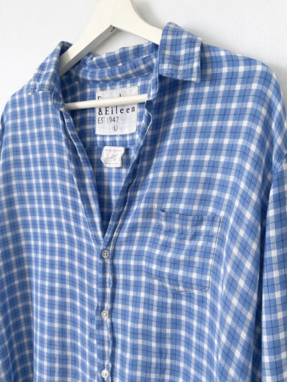 Frank & Eileen Eileen Relaxed Button Up Shirt Blue Plaid Check 100% Modal Size L - Picture 3 of 7